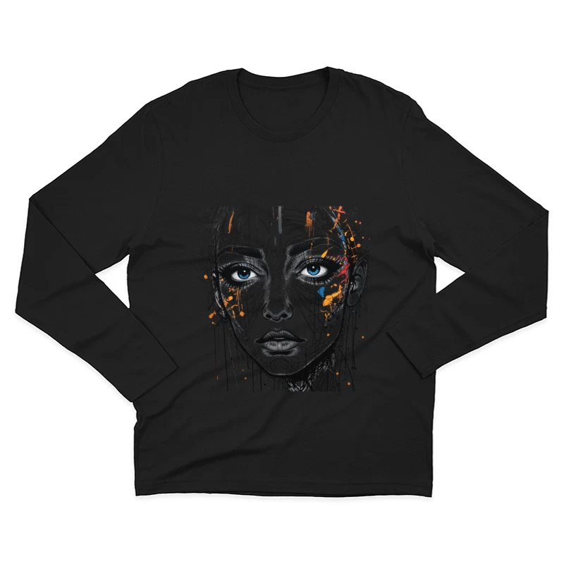 Abstract Portrait with Colorful Accents Male Long Sleeve T-Shirt
