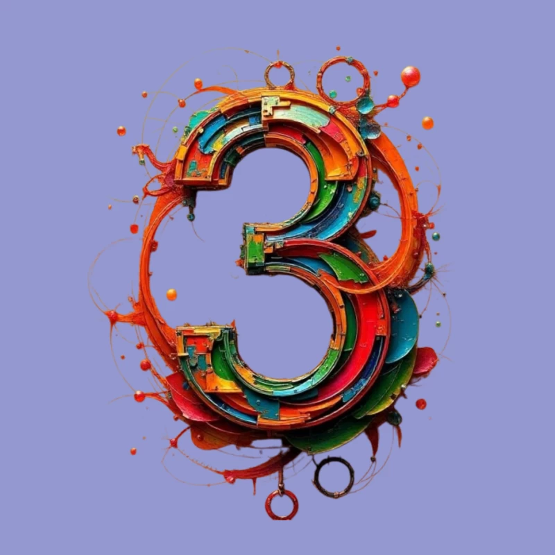 Vibrant 3D Number Three with Abstract Geometric Design Pin