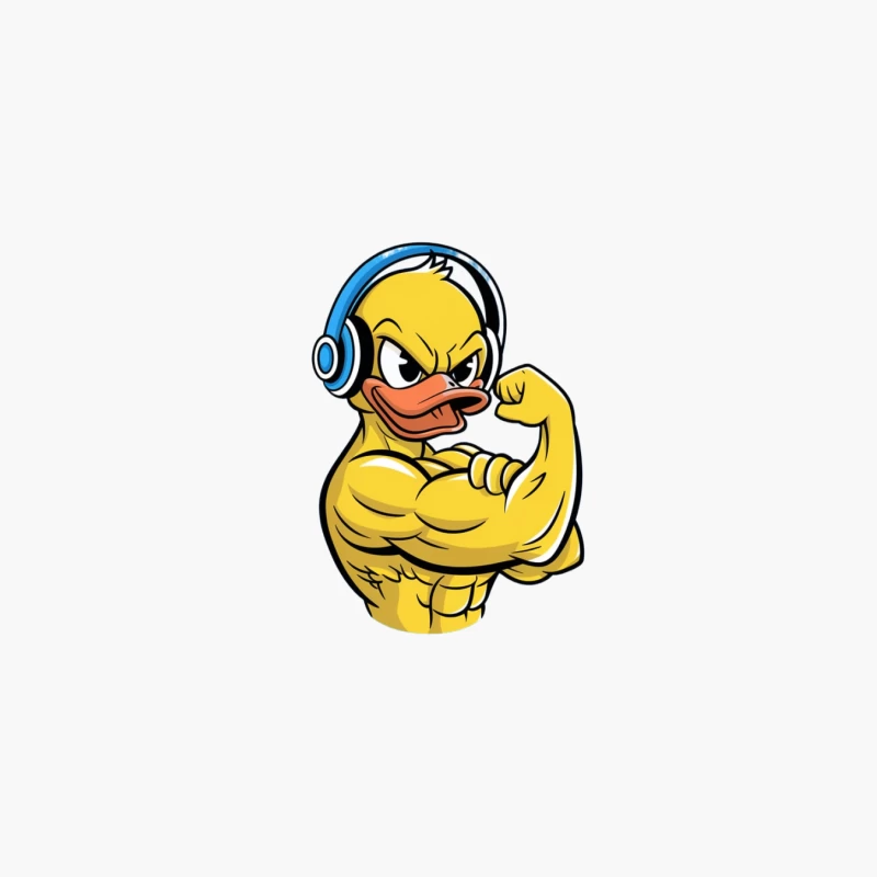 Muscular Cartoon Duck with Headphones Flexing Cotton Tote Bag