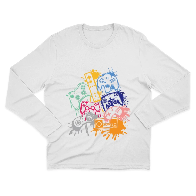 Buntes Gaming-Controller-Design Herren Langarm T-Shirt