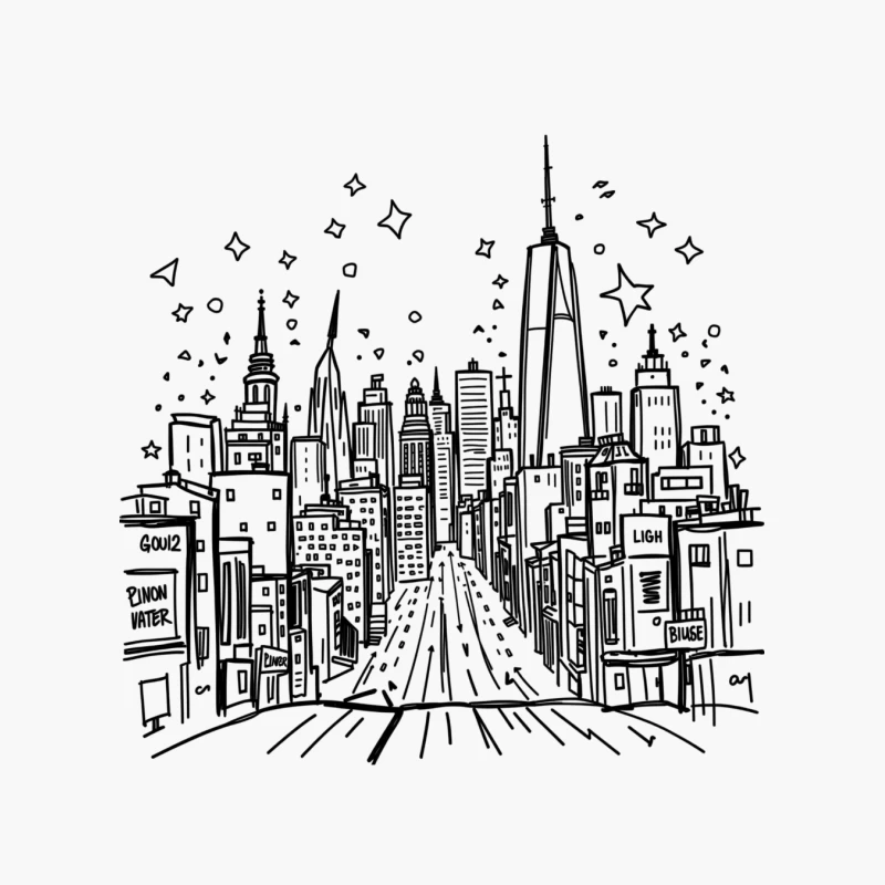 Urban Night Skyline Illustration Cotton Tote Bag