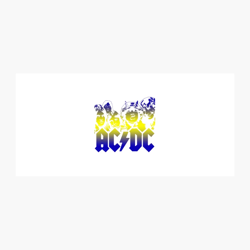 AC/DC Rock Band Logo with Silhouettes in Blue and Yellow Gradient Coffee Mug