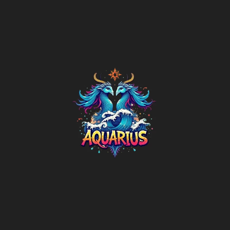 Colorful Aquarius Zodiac Sign with Waves Bucket Hat