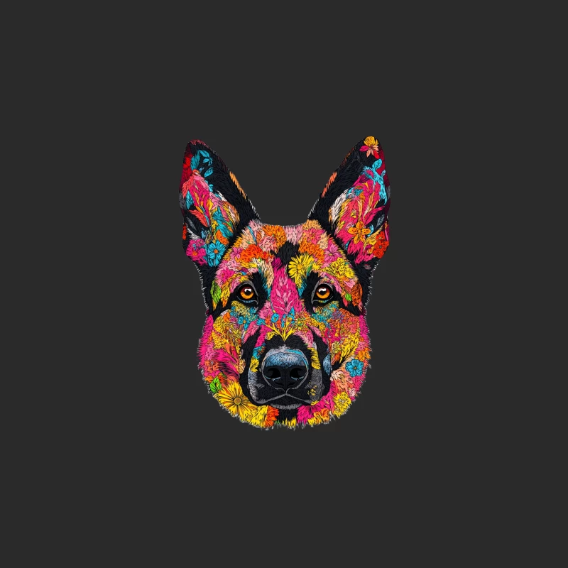 Psychedelic Floral German Shepherd Portrait Baseball Cap
