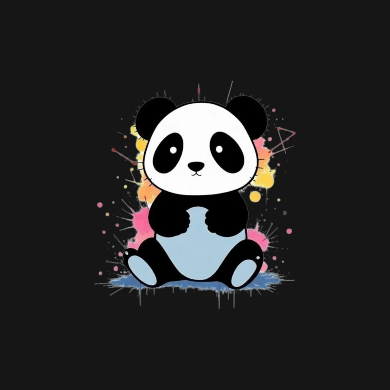 Adorable Cartoon Panda with Watercolor Splash Background Male Long Sleeve T-Shirt