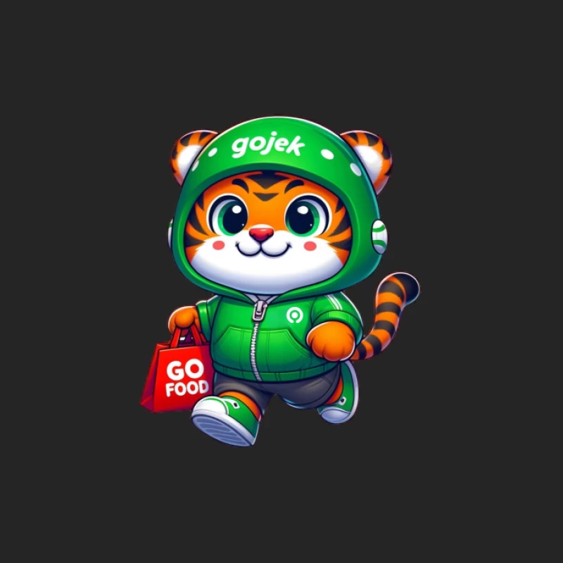 Niedliches Tiger-Maskottchen von Gojek mit GoFood-Tasche Herren Pullover Sweatshirt
