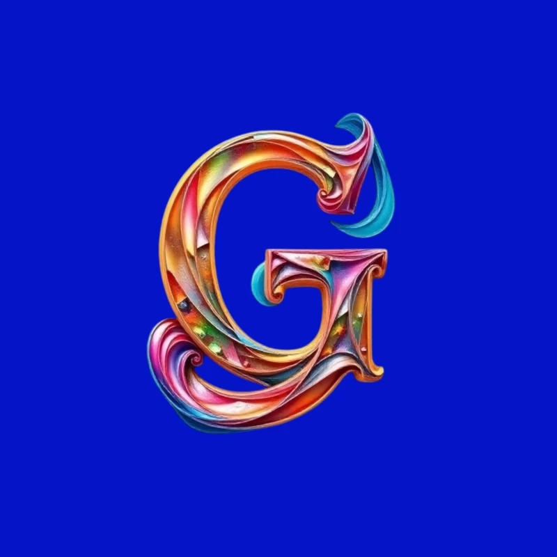 Colorful 3D Typography: Decorative Letter G with Swirling Gradient Pattern Throw Pillow