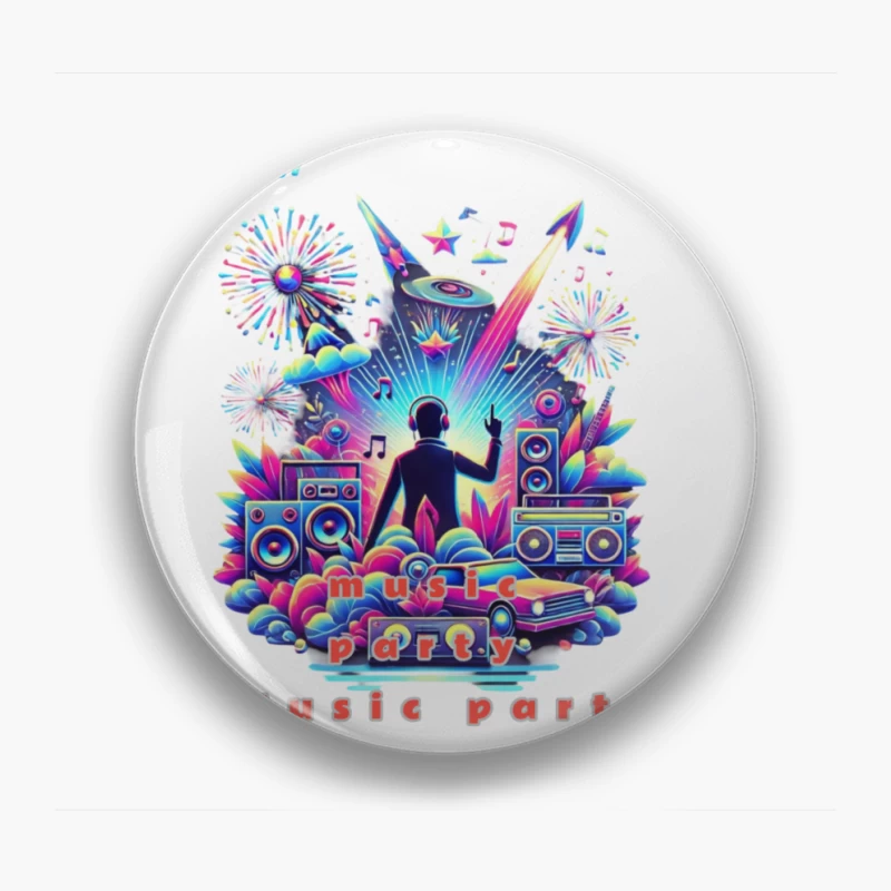 Neon Retro DJ Music Party Illustration Pin