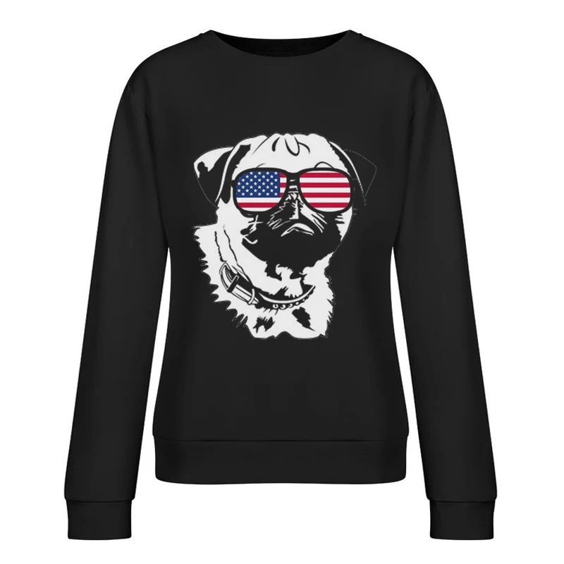 Chien avec lunettes drapeau américain Femme Sweat-shirt à enfiler