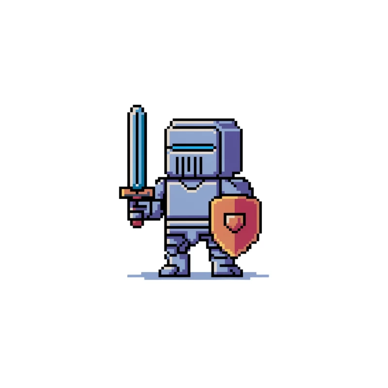 Pixelated Medieval Knight with Sword and Shield Tapestry