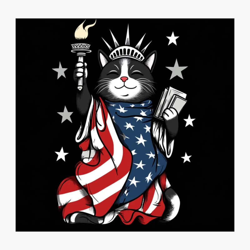 Patriotic Cat as Lady Liberty with American Flag Throw Pillow