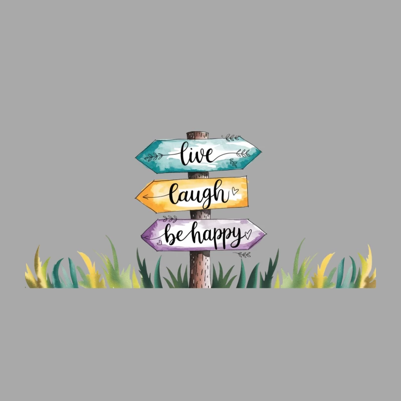 Colorful Watercolor Motivational Signs: Live, Laugh, Be Happy Male Pullover Hoodie