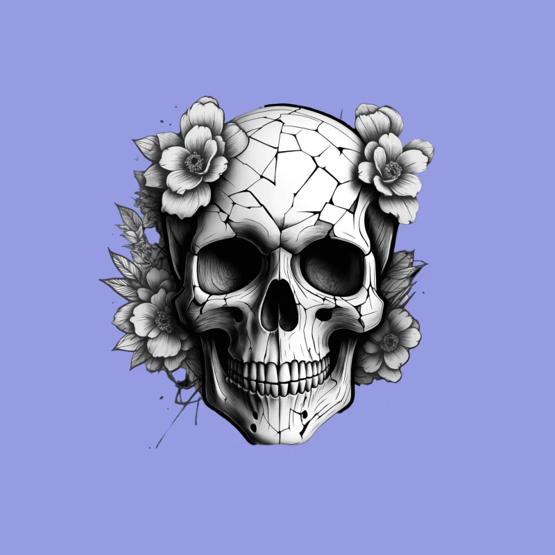 Cracked Skull with Flowers Tapestry