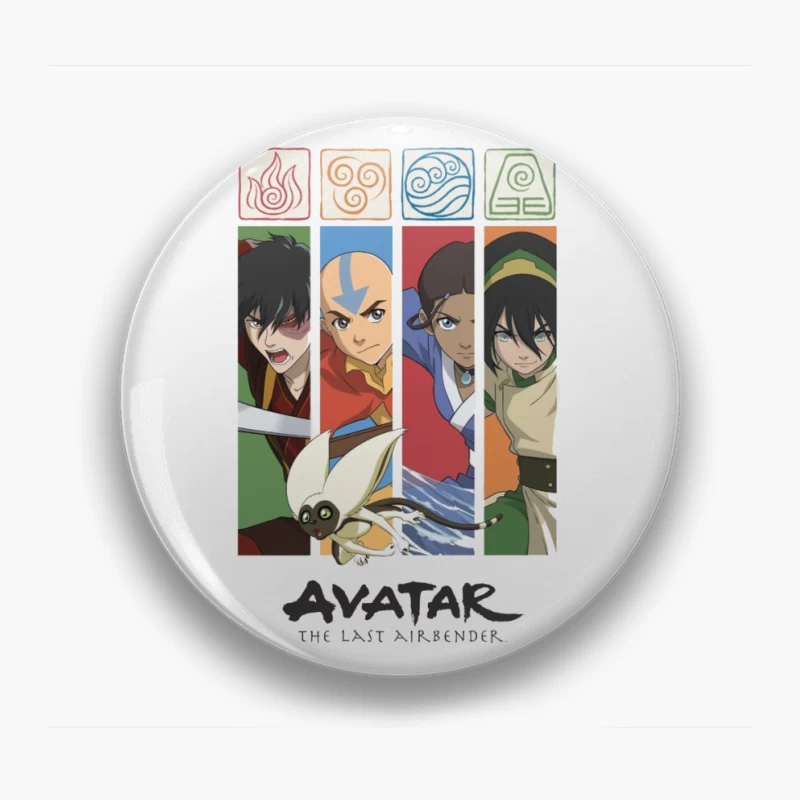 Avatar: The Last Airbender Character Panel with Elemental Symbols Pin