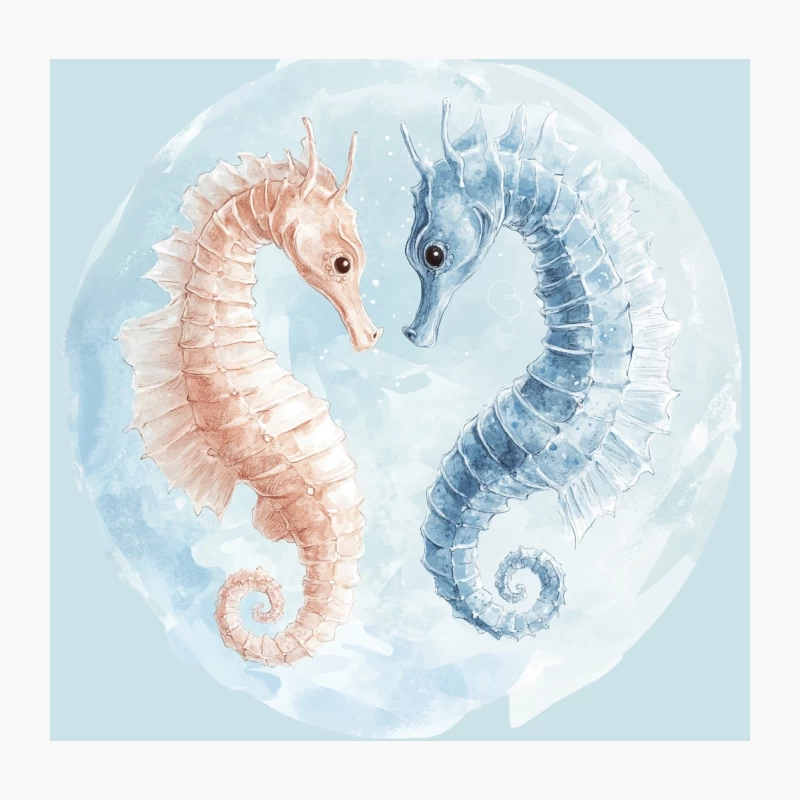 Pastel Seahorse Yin Yang: A Watercolor Marine Duet Throw Pillow
