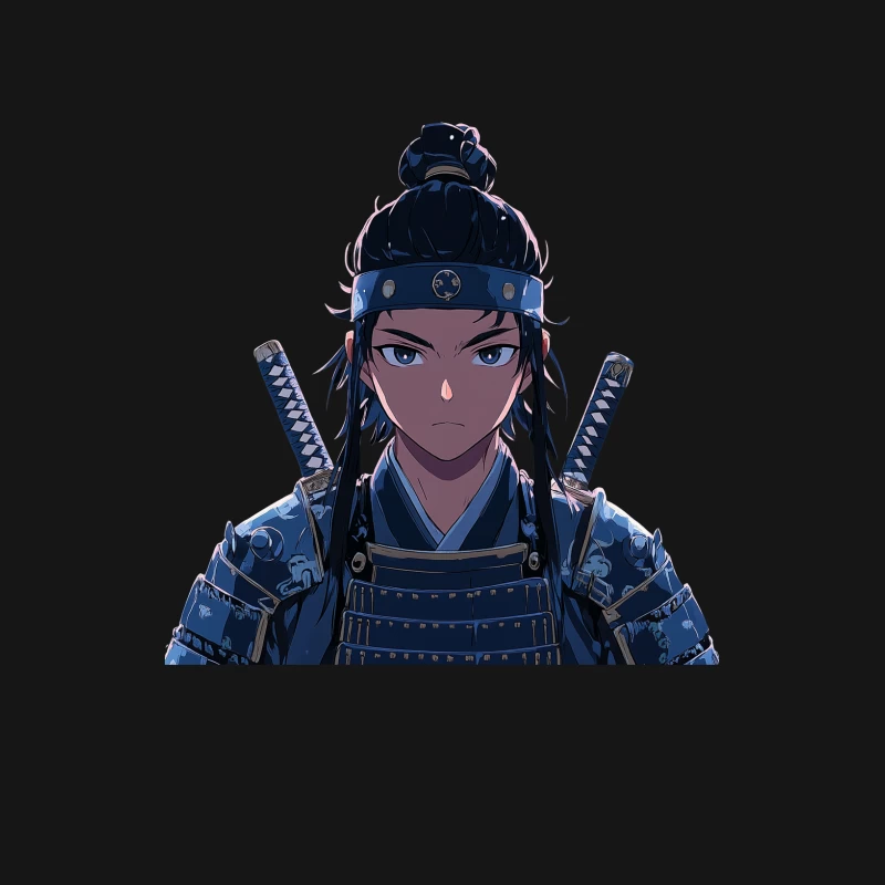 Fierce Anime Samurai in Blue Armor Male Long Sleeve T-Shirt