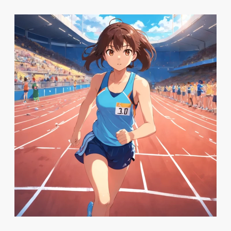 Anime Athlete Competing in Track and Field Stadium Pin