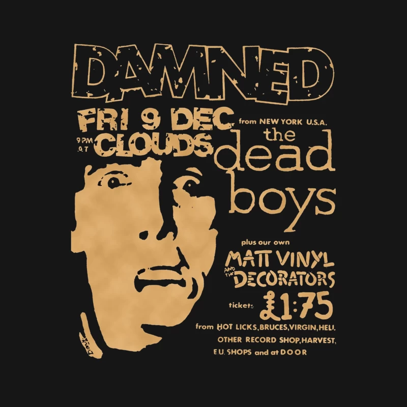 Vintage Concert Poster for The Damned with Clouds and Dead Boys - December 9th Male T-Shirt