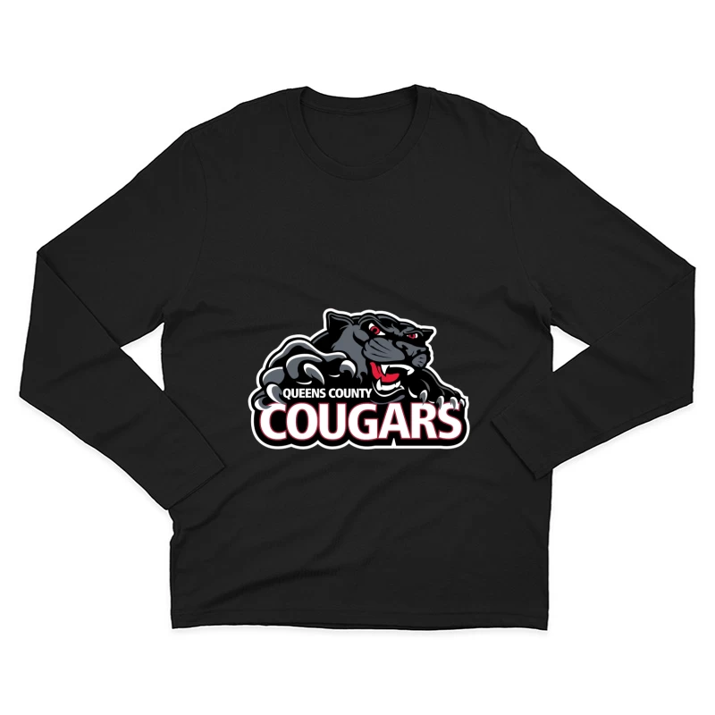 Queens County Cougars Sports Team Logo with Black Cougar Mascot Male Long Sleeve T-Shirt