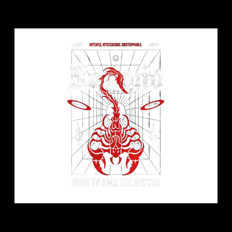 Red Mystical Scorpion with Geometric Pattern Tapestry