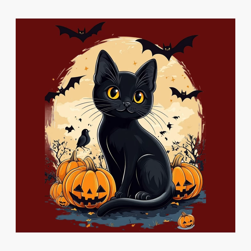 Spooky Halloween Scene with Black Cat and Jack-o'-Lanterns Throw Pillow