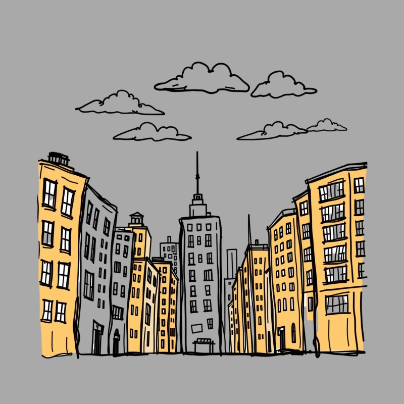 Cityscape Illustration Male Pullover Hoodie