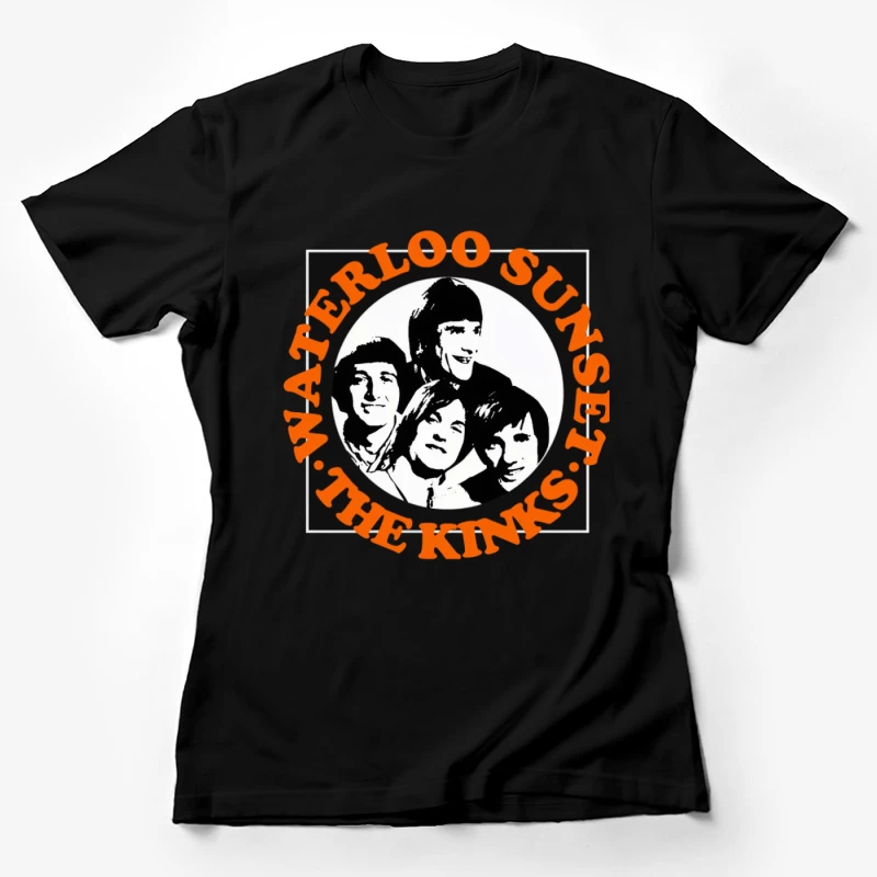 Vintage The Kinks Band Album Cover with Orange Text Female T-Shirt