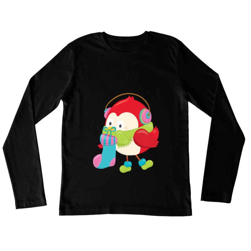 Oiseau mignon avec cache-oreilles et chaussette Femme Manches Longues T-Shirt