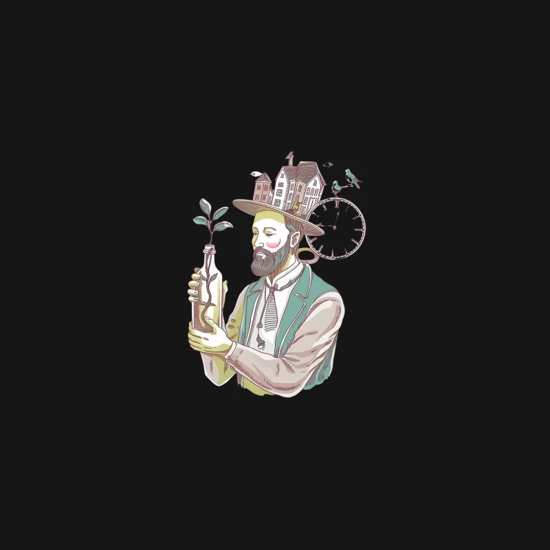 Whimsical Surreal Portrait of Saxophonist with Cityscape Hat Desk Mat