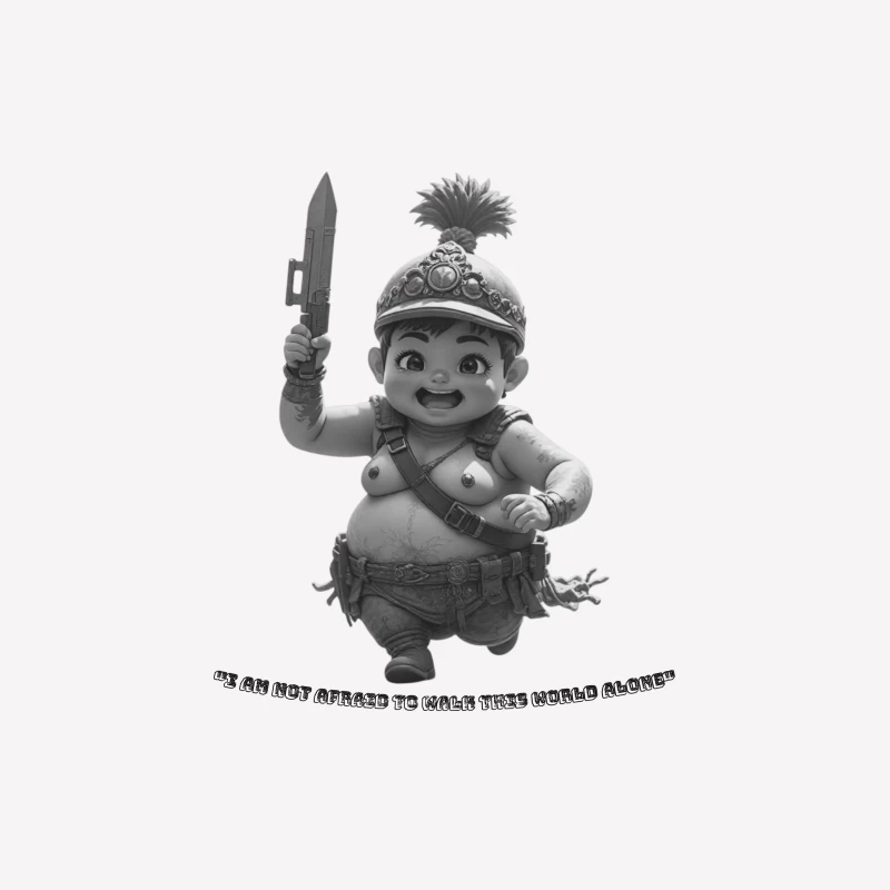 Adorable Chubby Warrior Character with Crown and Sword Male T-Shirt