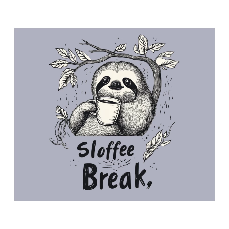 Adorable Sloth's Coffee Break: Hand-Drawn Illustration with Clever Pun Tapestry