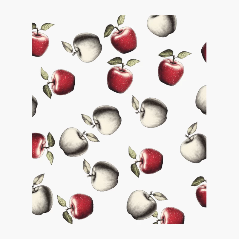 Red and White Apple Pattern Illustration Cotton Tote Bag