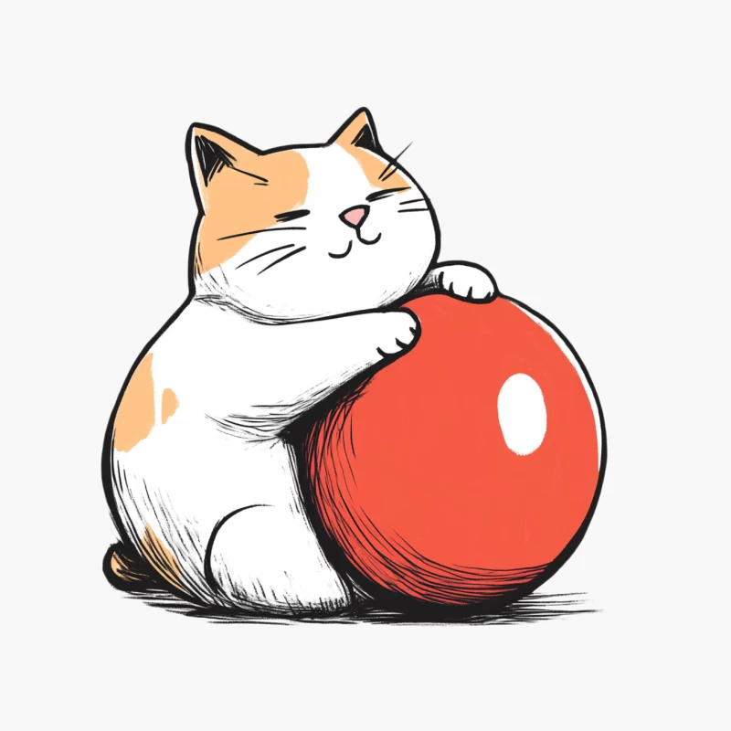 Cute Cartoon Cat Hugging Red Ball Cotton Tote Bag