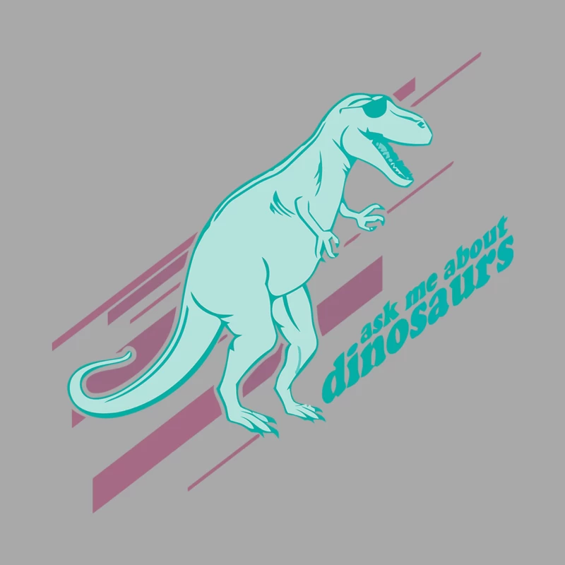 Retro Teal T-Rex with "Ask Me About Dinosaurs" Text Male Pullover Hoodie