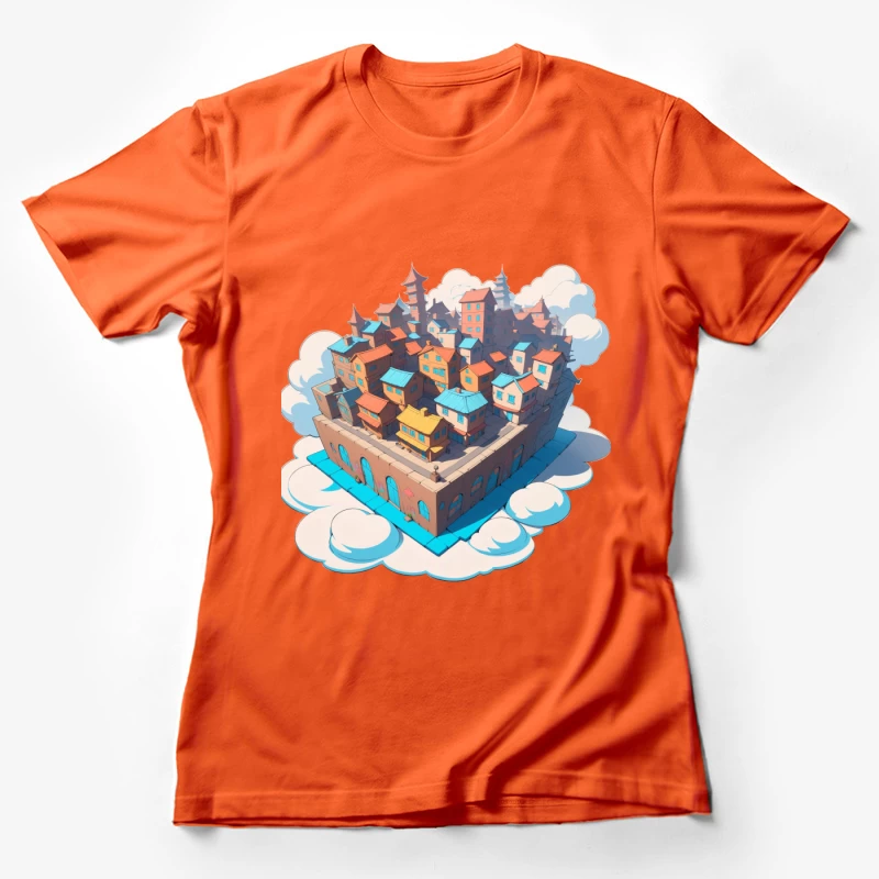 Whimsical Colorful City in the Clouds Female T-Shirt