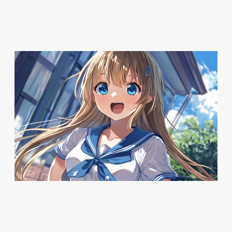 Cheerful Anime Schoolgirl on a Bright Urban Day Travel Mug