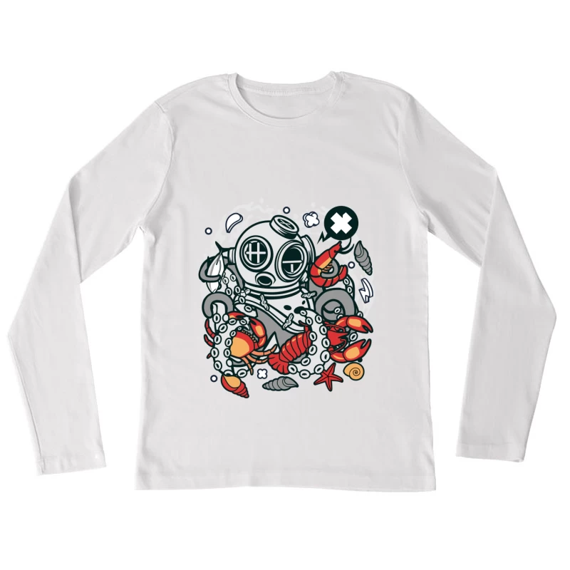Plongeur Astronaute et Pieuvre Femme Manches Longues T-Shirt