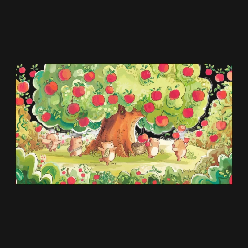 Whimsical Forest Harvest: Cute Animals Gathering Apples Desk Mat