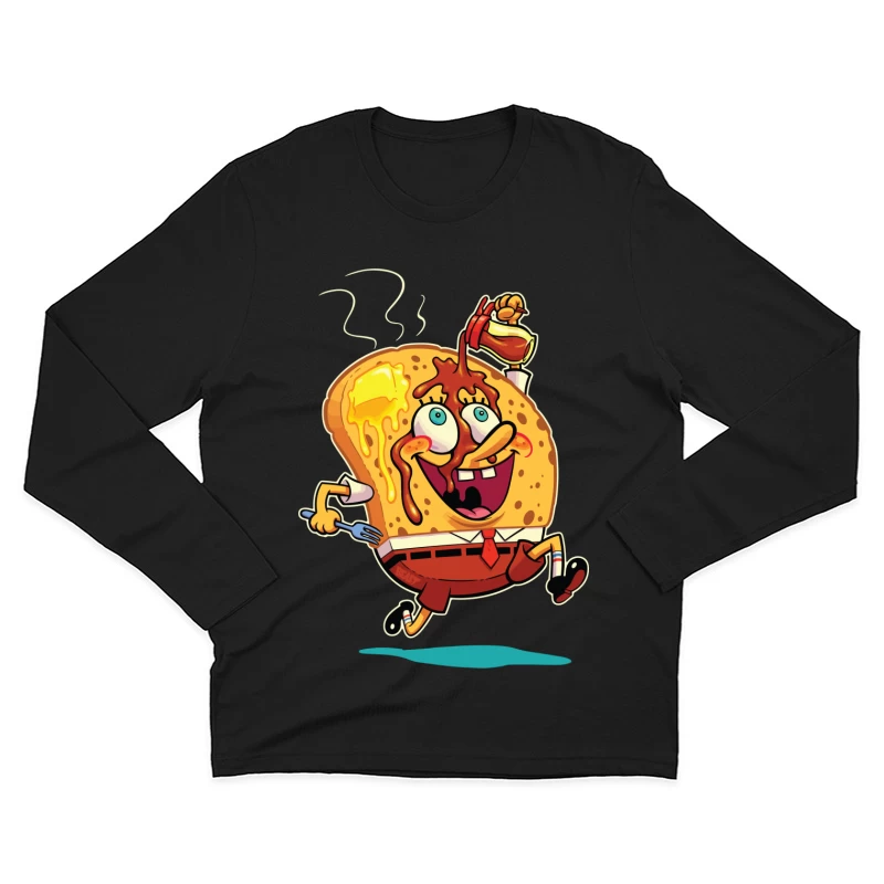 Excited Cartoon Slice of Toast Male Long Sleeve T-Shirt