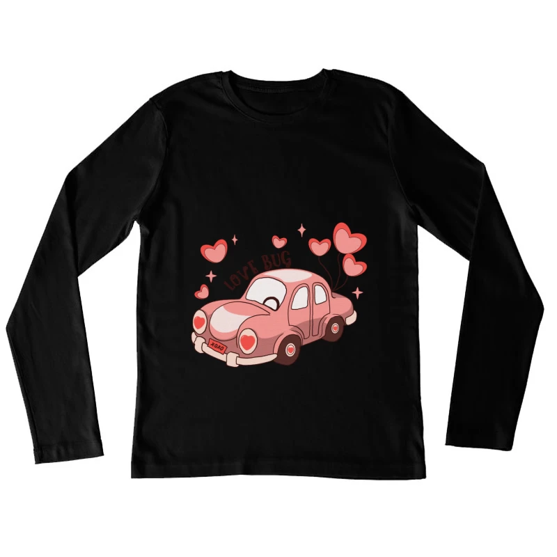 Rosa Liebesauto Cartoon Damen Langarm T-Shirt