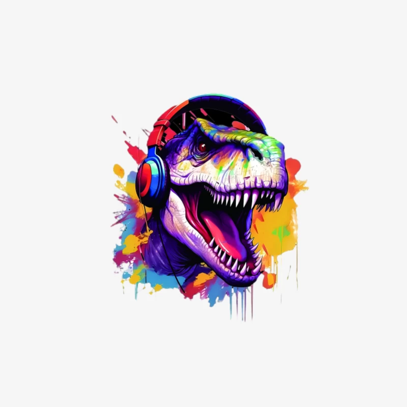 Dinosaurier mit Kopfhörern in bunten Farben Herren Langarm T-Shirt