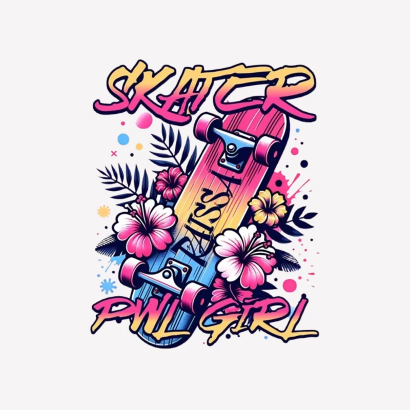 Tropical Skater Girl Typography with Floral Design Male T-Shirt