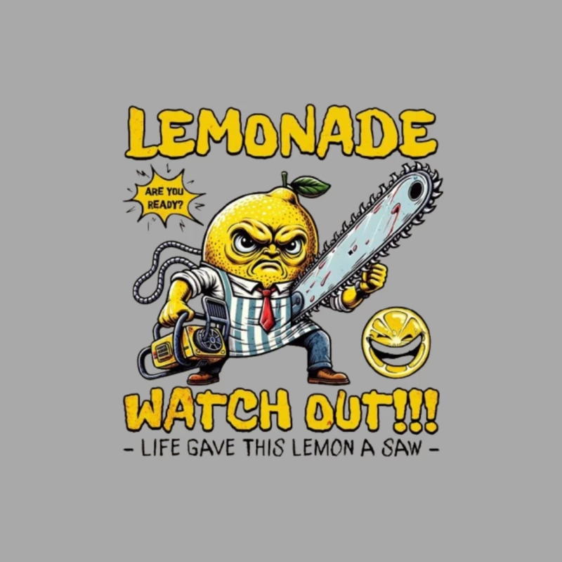 Angry Cartoon Lemon with Chainsaw: "Life Gave This Lemon a Saw" Male Pullover Hoodie