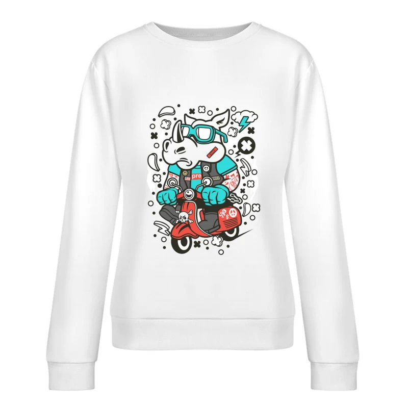 Rhinocéros Motard sur Scooter Femme Sweat-shirt à enfiler