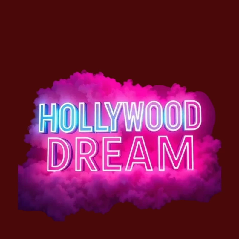 Neon Hollywood Dream Sign with Pink Cloud Background Throw Pillow