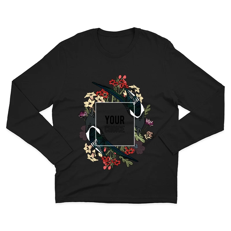 Cadre floral avec oiseaux Homme Manches Longues T-Shirt