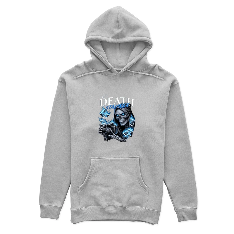 The Death Stalker: Skeletal Photographer with Blue Flames Female Pullover Hoodie