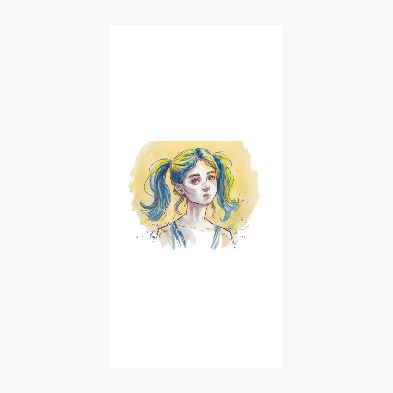 Whimsical Watercolor Portrait of Blue-Haired Anime Character iPhone Case