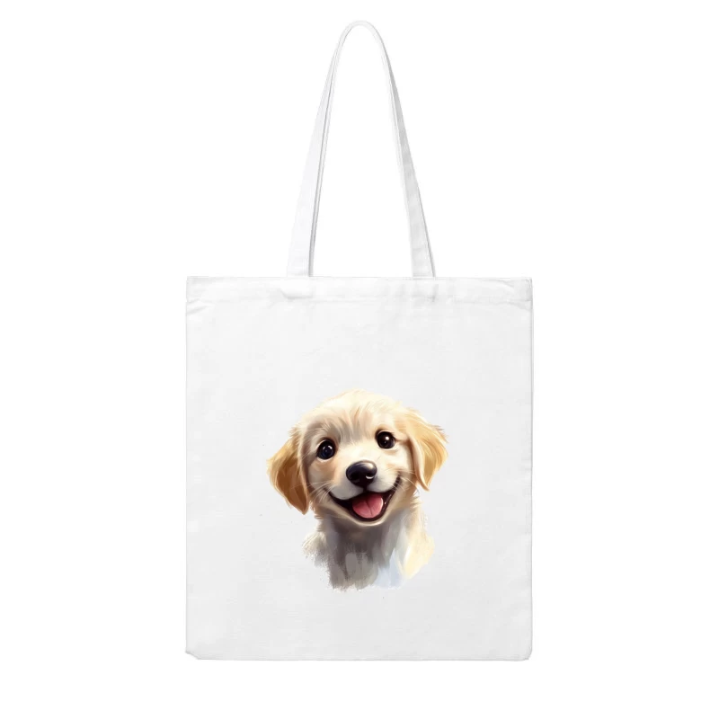 Adorable Smiling Golden Retriever Puppy Digital Portrait Cotton Tote Bag