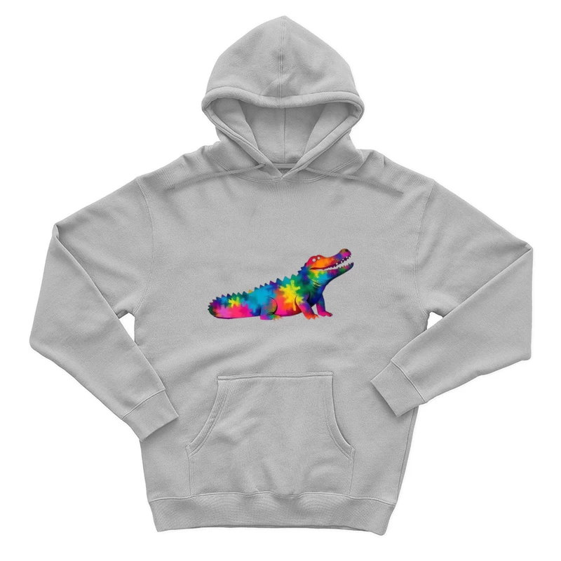 Rainbow Tie-Dye Alligator Illustration Male Pullover Hoodie